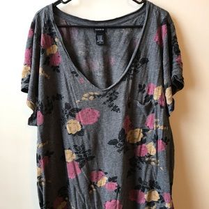 Floral Grey Tshirt Plus Size